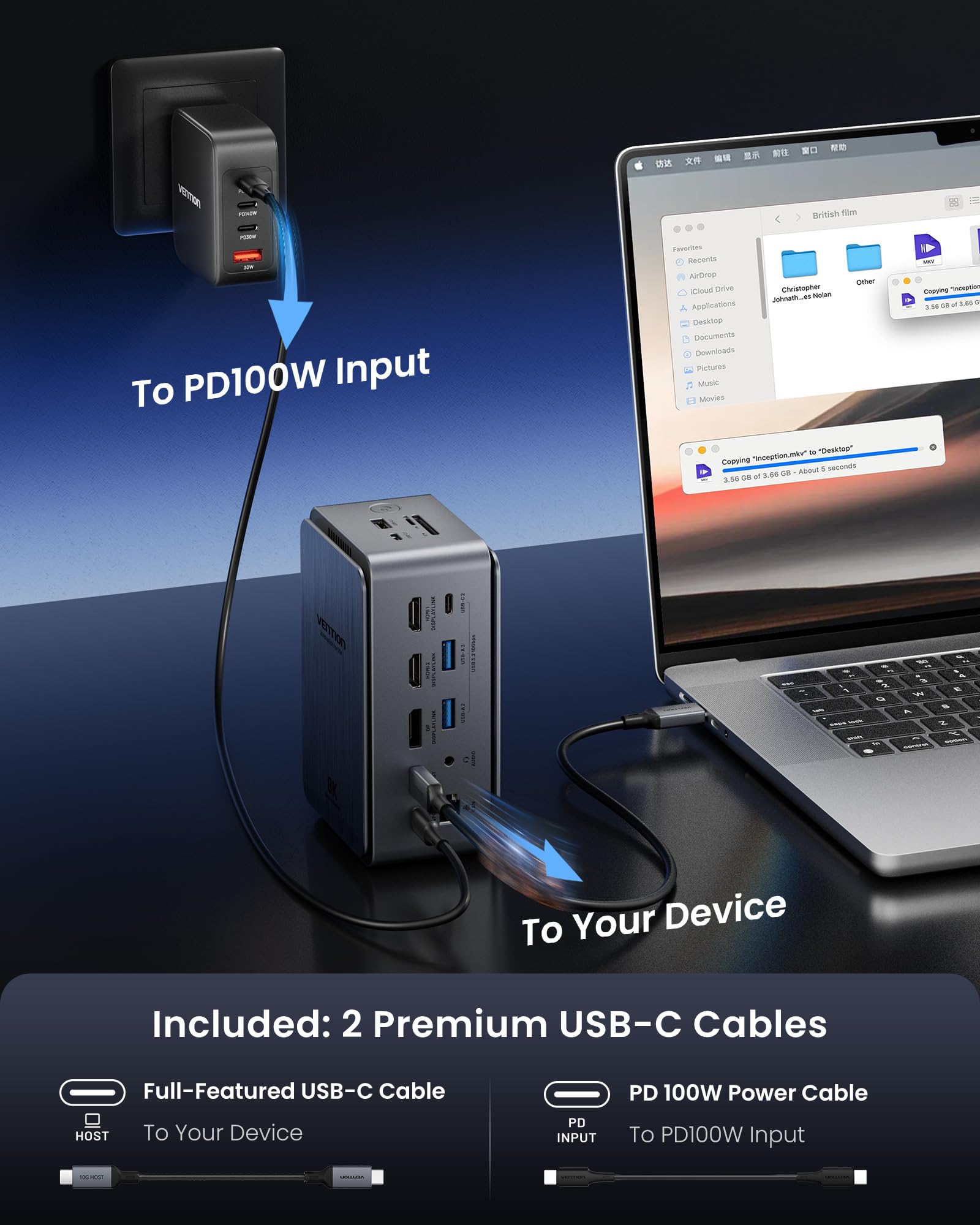 VENTION 13 in 1 USB C Docking Station Per 3 Monitor Con Display Touchscreen,Dock USB C Compatibile Con Dell,Hp E Macbook,Display 8K,1*Dp,2*Hdmi,USB 3.2 Da 10 Gbps,Pd Da 100 W Con 2 Cavi Usb-C