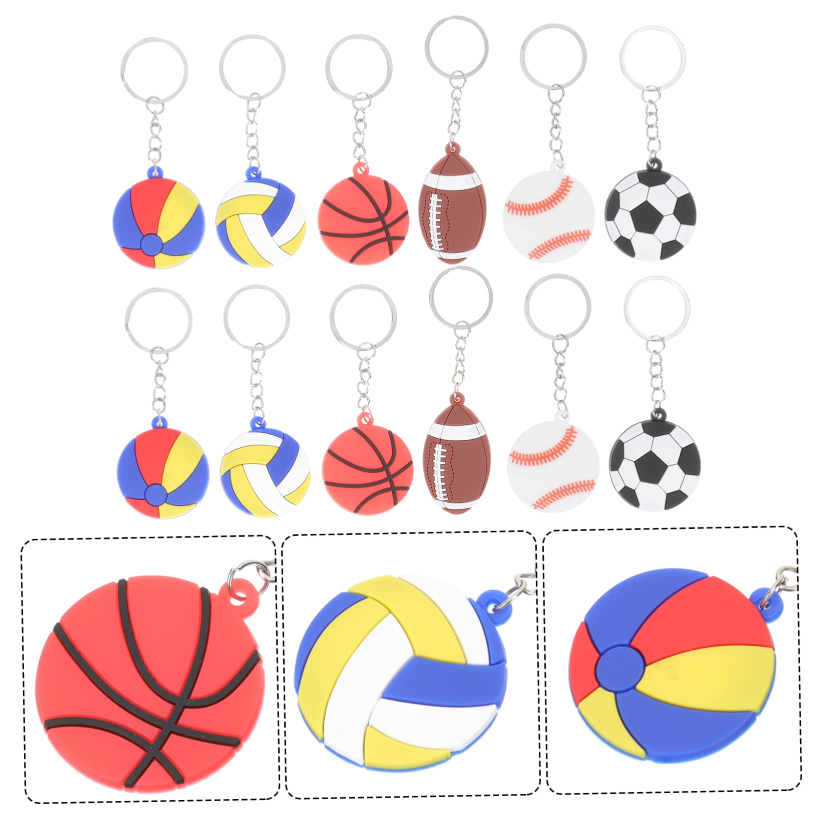 Sosoport Schlüsselanhänger Fußball-Schlüsselanhänger Dekorationen für Fußballpartys Baseballs Rugby Soccer Schlüsselanhänger mit Sportmotiv Sportball Schlüsselanhänger PVC