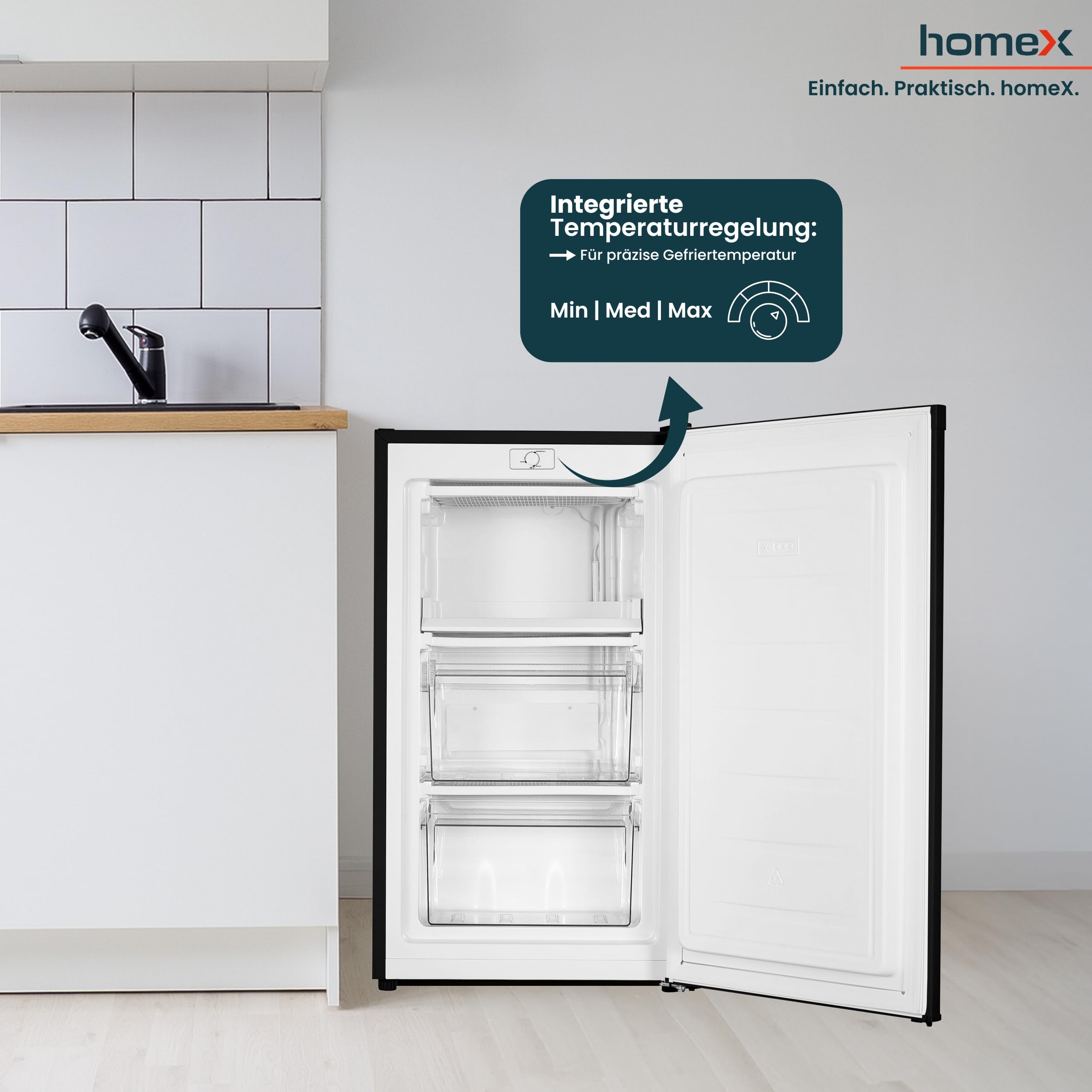 homeX Gefrierschrank 60L 4-Sterne freistehend schwarz FS1016-B