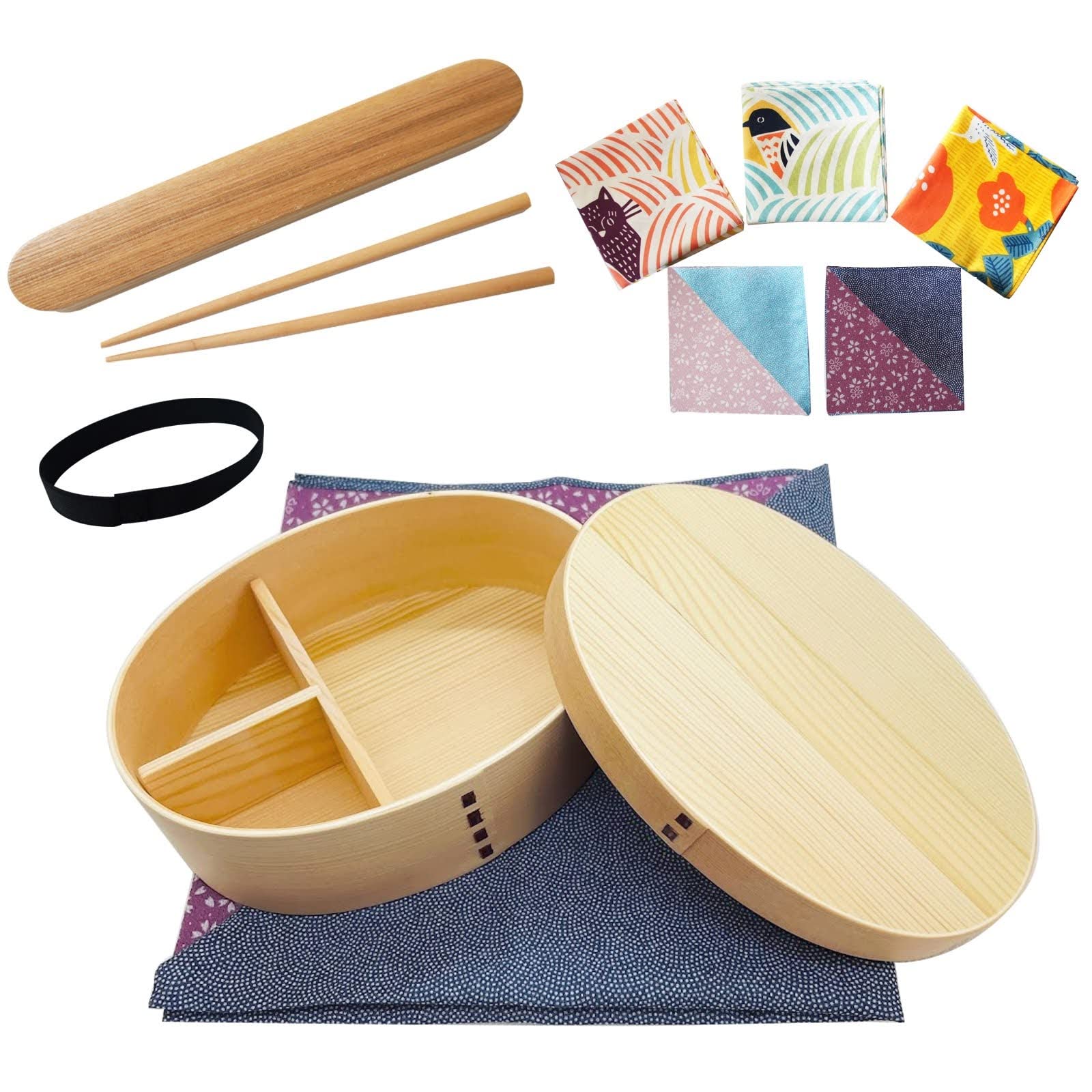 Magewappa Bento Box 24oz Full Set Furoshiki Reversible Navy Purple Japan