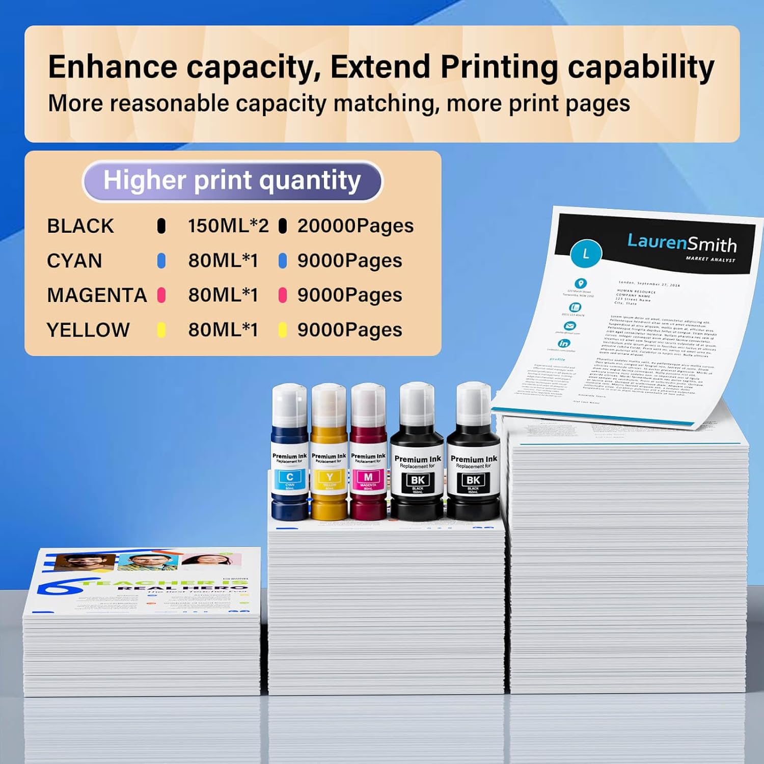 Compatible for T502 Ink Refill Bottles (NotSublimation) Compatible for Epson Eco Tank ET-3850 ET-2850 ET-3760 ET-2760 ET-15000 ET-4850 ET-4760 ET-3830 ET-2980 ET-4750 ET-3950 ET-4950 Printer (5-Packs)