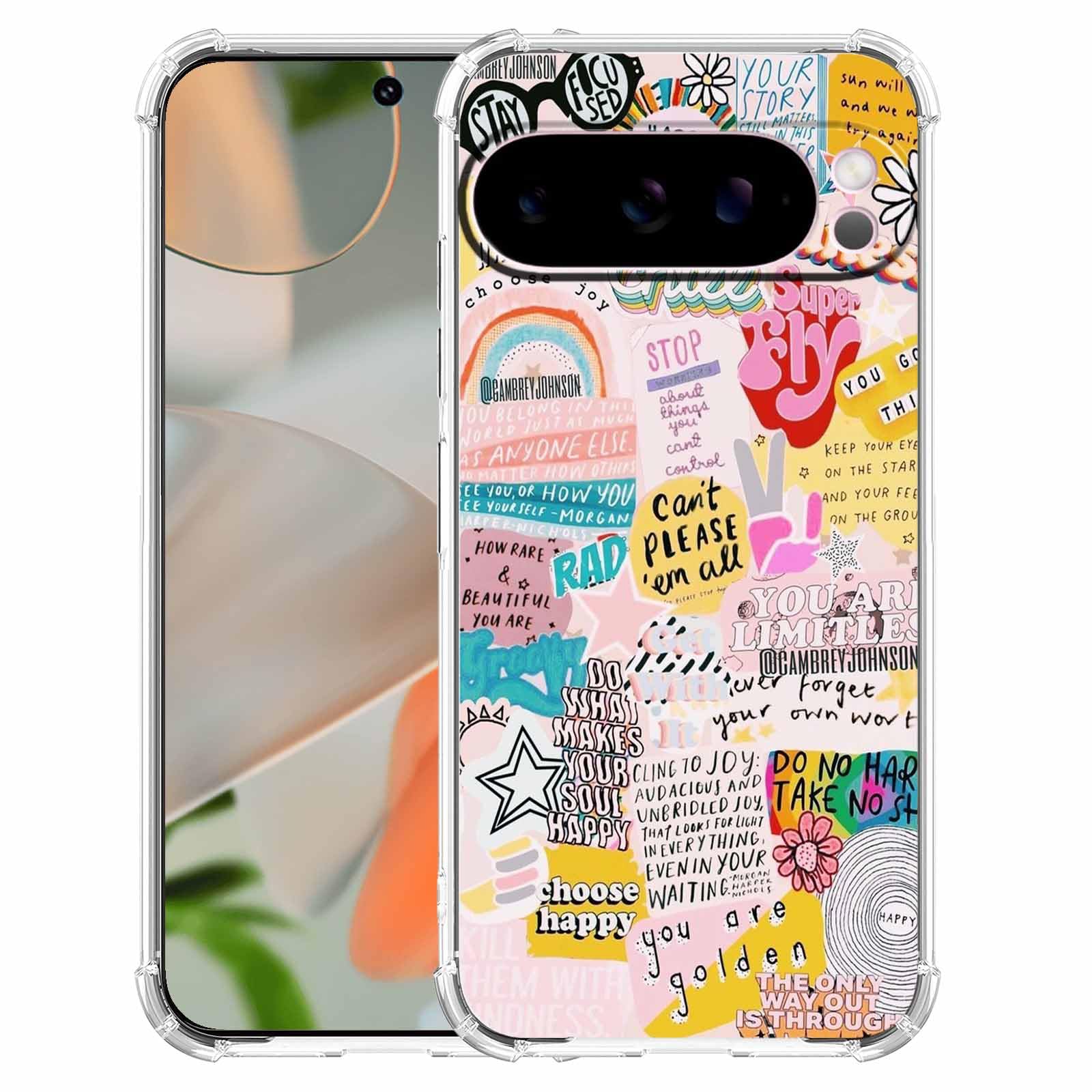 malegaon Indie Positive Quotes Popular Words Collage,Trendy Soft TPU Full Cover Case for Google Pixel 9 Pro XL Clear