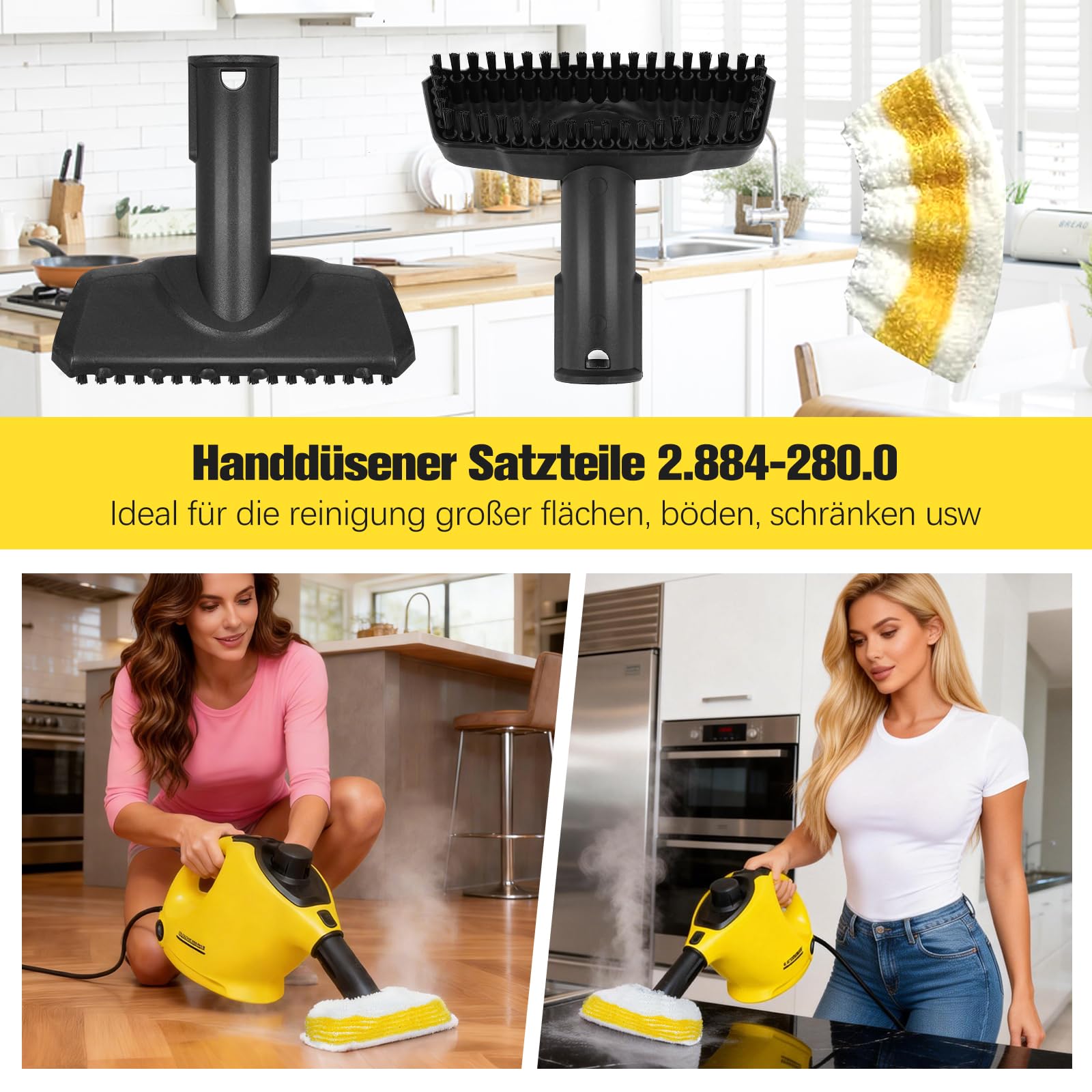 Lot de 14 Accessoires pour Nettoyeur Vapeur Kärcher SC1 SC2 SC3 SC4 SC5 Comprenant Buse Manuelle/Buse Incurvée/Buse Allongée/Grattoir à Vapeur/Brosse Ronde/Suceur Plat/Chiffon en Microfibre