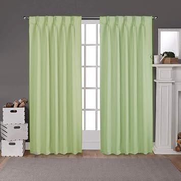 KEMCO Double Pinch Pleat Blackout Curtains 100% Polyester Thermal Insulated Room Darkening Window Panels Light Green, 26 Inch Wide by 54 Inch Long- 1 Panel