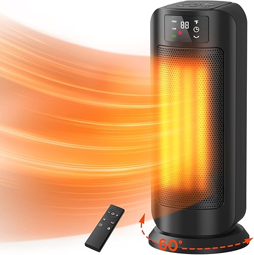 Miniatura 1 de Calentador eléctrico portátil de 1500 W, calentadores de cerámica de calentamiento rápido para uso en interiores con termostato, 4 modos, oscilación