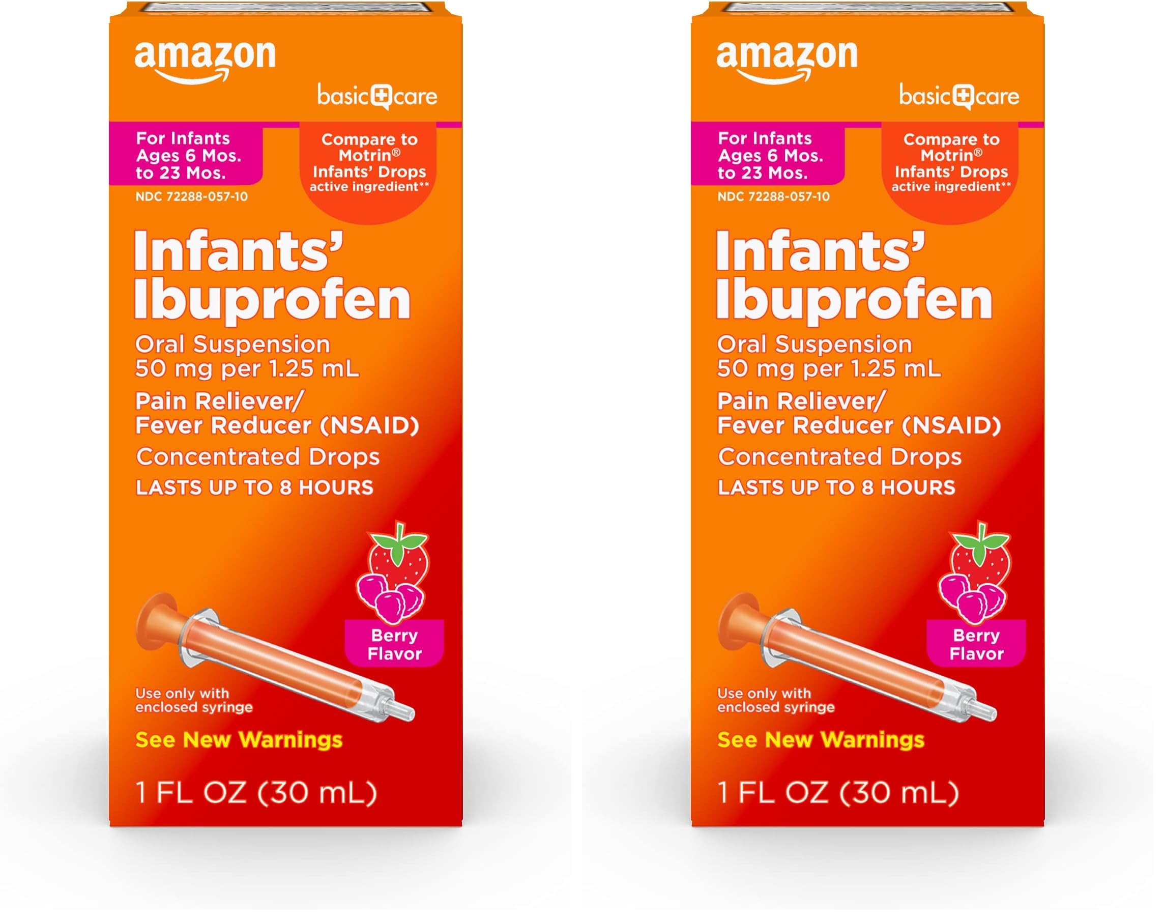 Amazon Basic Care Infants' Ibuprofen Oral Suspension Drops, 50 mg per 1.25 mL, Berry Flavor, for Minor Aches and Pains, Sore Throat, Headache Relief and More, 1 fl oz (Pack of 2)