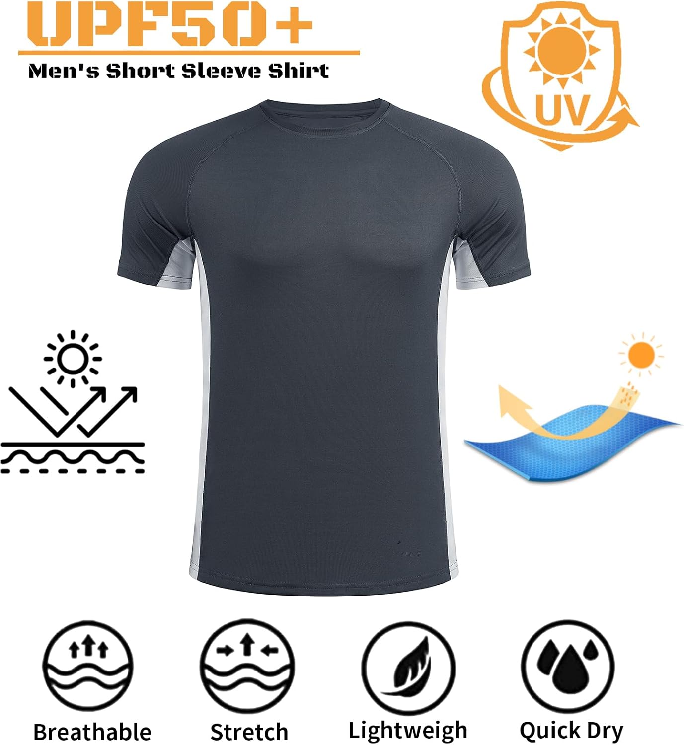 Mens Big and Tall Swim Shirt Sun Protection UPF 50+ Rash Gard Quick Dry T-Shirt - Image 3