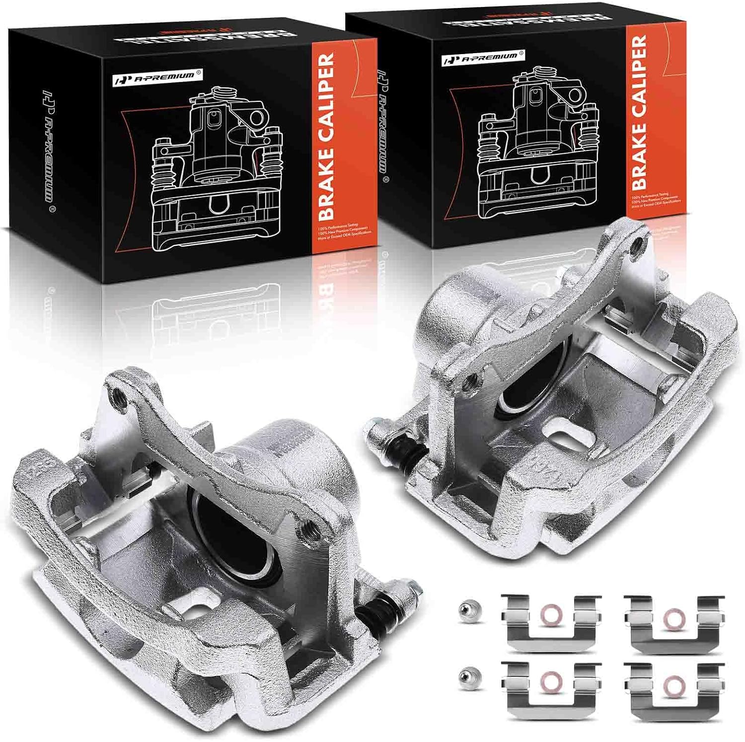 A-Premium Disc Brake Caliper Assembly with Bracket Compatible with Select Chevy, Pontiac and Saturn Models - Malibu 2004-2008, G6 2005-2010, Aura 2007-2009, Front Left and Right Side, 2-PC Set