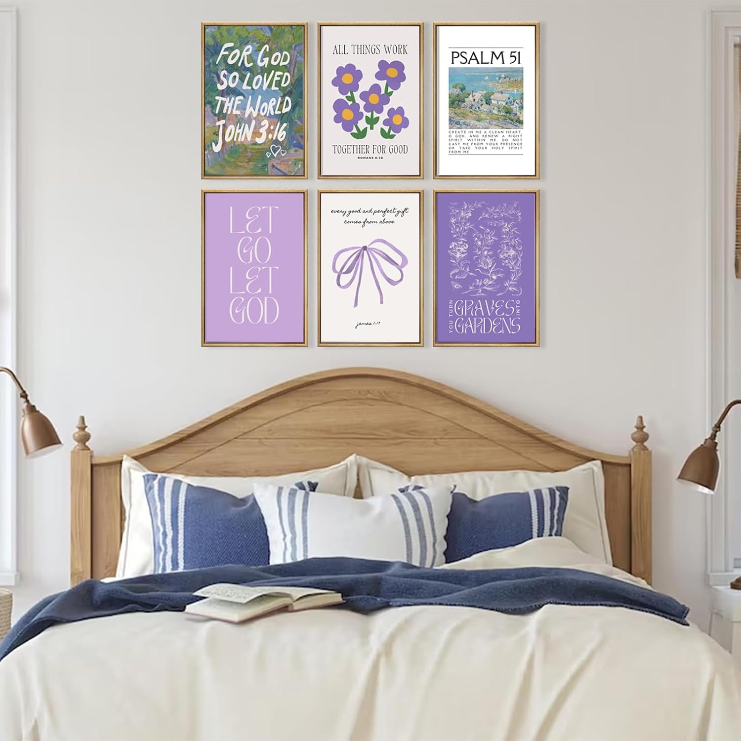 6pcs Preppy Christian Wall Art Bible Verse Posters Wall Decor Christian Girls Wall Art Jesus Picture Floral Bow Canvas Print For Girls' Room Living Room Bedroom 12x16 In
