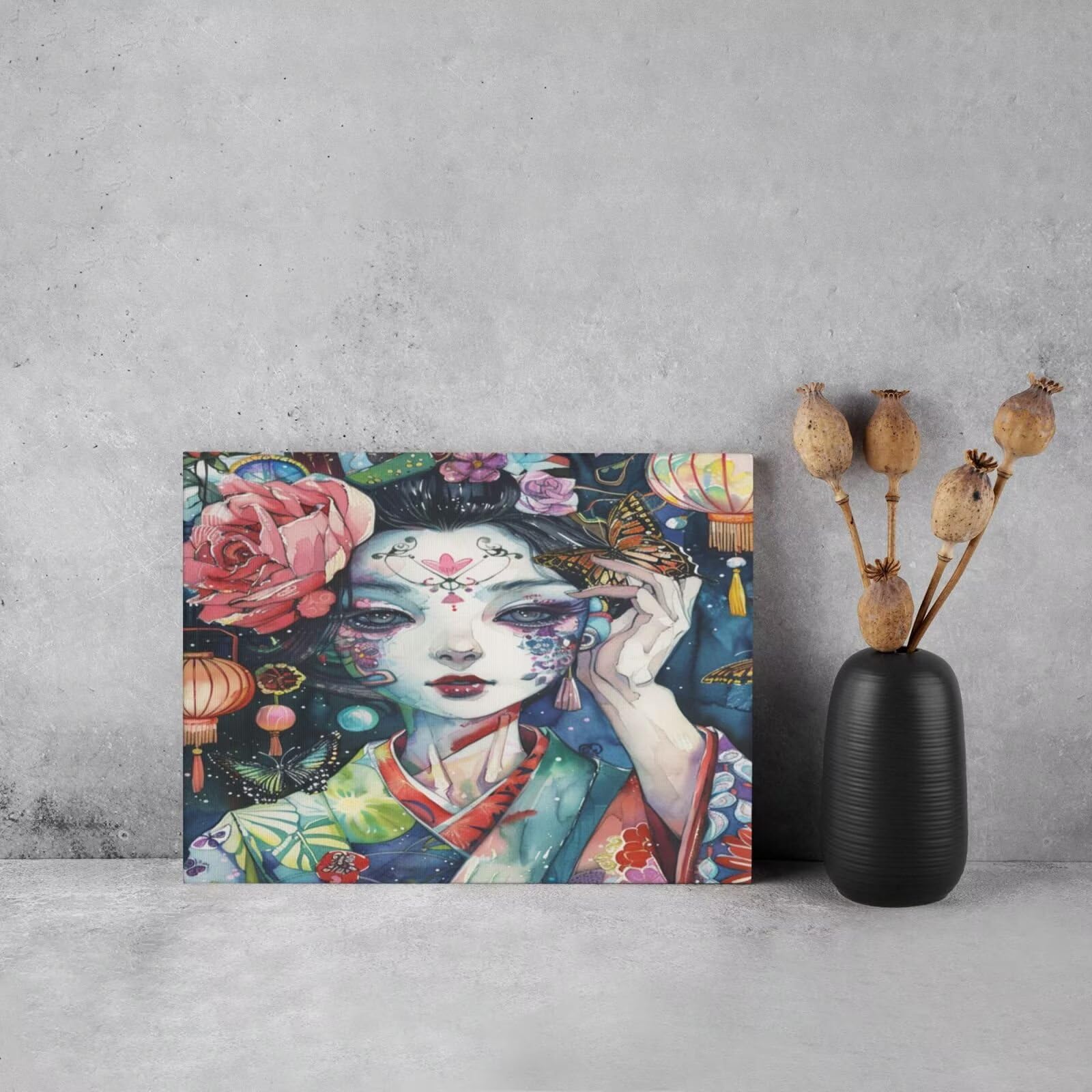 Kit per pittura con numeri per adulti, Giappone, pittura a olio per la decorazione della parete, 105 x 80 cm, con numeri per principianti, pittura acrilica numero con 6 pennelli, pittura ad olio