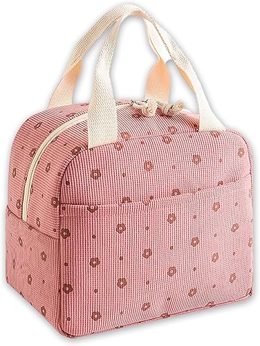 Miniatura 5 de Lonchera para Mujer, Lonchera Aislada Reutilizable, Bolsas Tote Florales de Cordobés para Mujer, para Oficina, Trabajo, Viaje, Picnic Flores azules