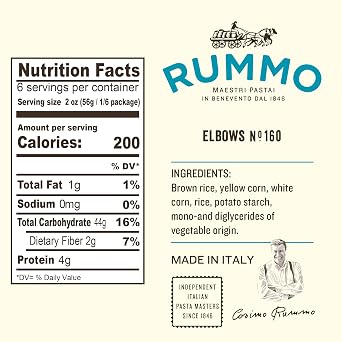 Rummo Gluten Free Elbows Pasta N.160 - Elbow Macaroni Noodles, Made with Brown Rice & Corn, Whole Wheat Pasta, GF Pasta Noodles- 12 Ounce (Pack of 4)