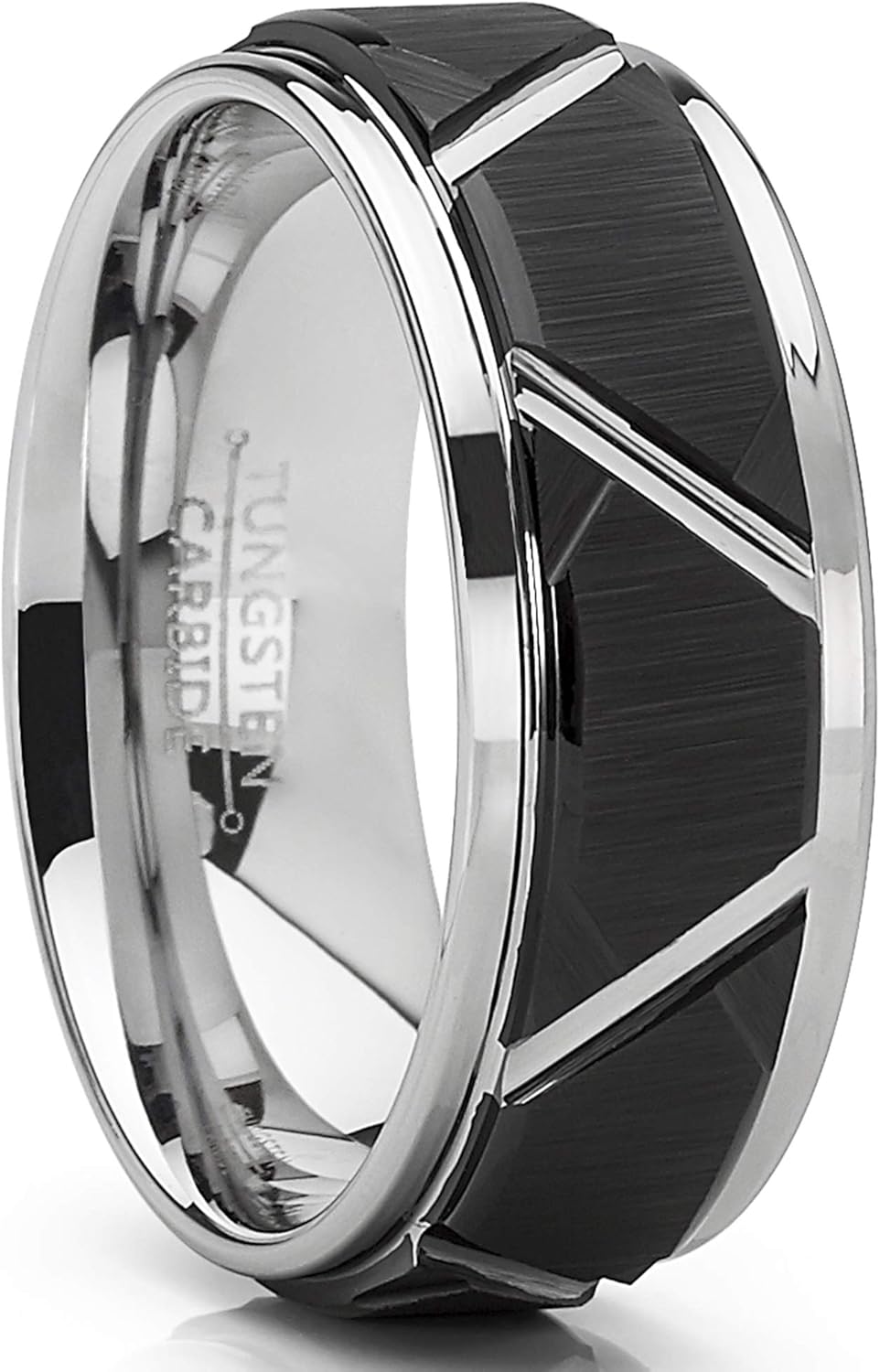 Metal Masters Co. Men's Tungsten Carbide Wedding Ring 8mm Black Faceted Band Comfort Fit