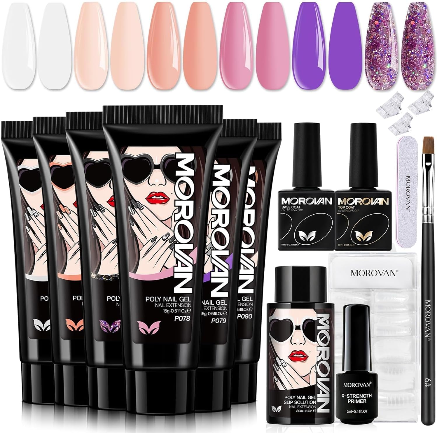 Morovan Poly Gel Nail Kit 6 Colors Poly Nail Gel Kits for Beginner