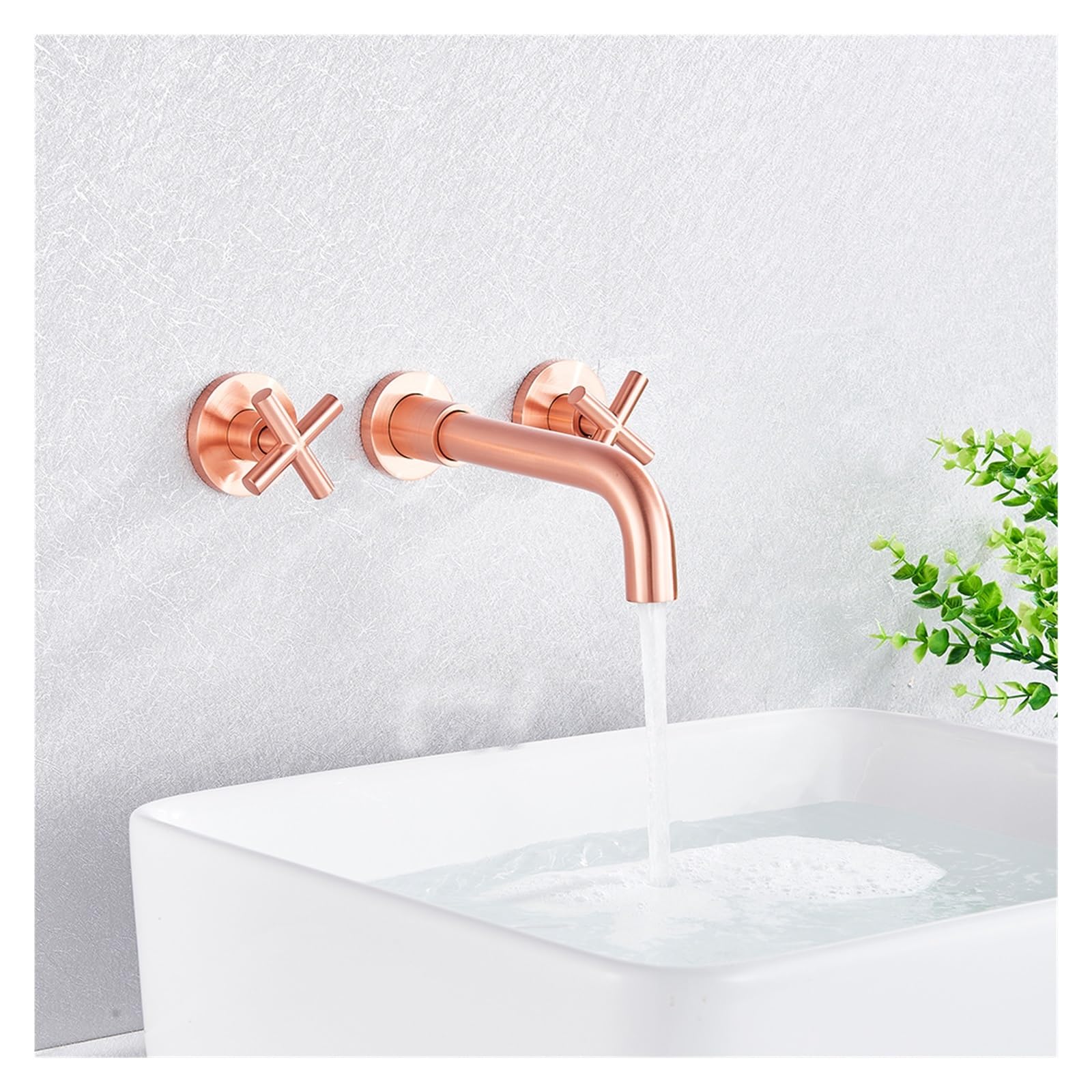 Robinet de lavabo mural anti-calcaire double poignée or brossé durable