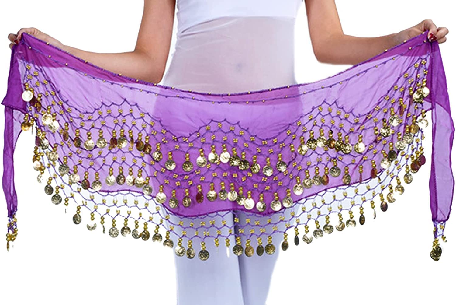 Carnavalife Pañuelo Danza del Vientre, Falda de Pañuelo con Monedas de Lentejuelas Brillantes, Cinturón Danza del Vientre Mujer