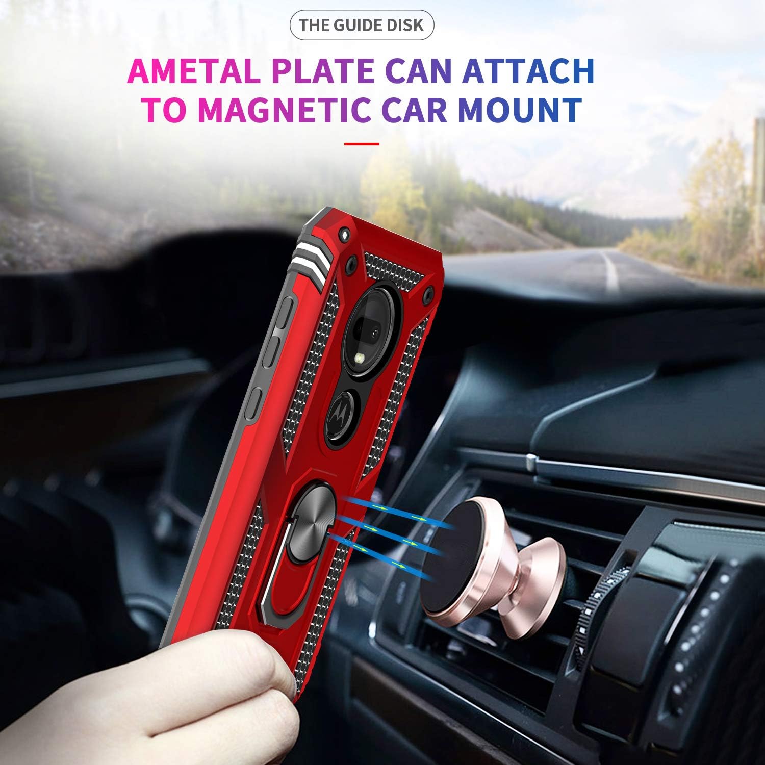 LeYi Moto G7 Case, Moto G7 Plus Case (Not Fit G7 Power/G7 Play) with [2 Pack] Tempered Glass Screen Protector, [Military-Grade] Defender Phone Case with Magnetic Car Holder Mount Kickstand JSFS Red