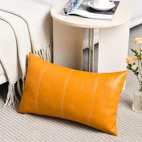 Fancy Homi Fundas decorativas de piel sintética larga de color amarillo mostaza de 12 x 24 pulgadas para sala de estar, sofá cama, decoración