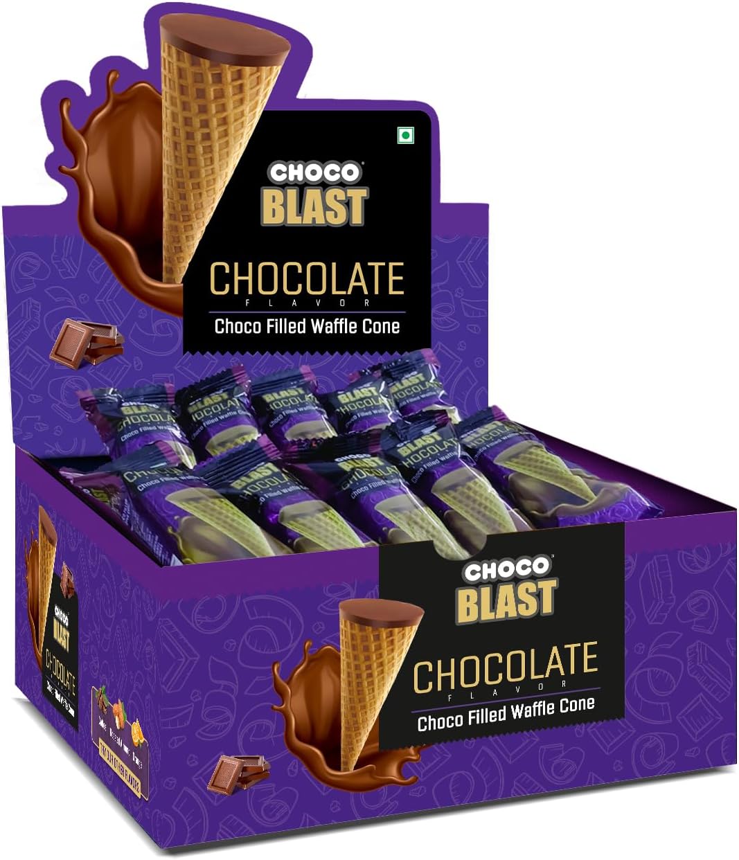 Chocoblast Waffle Cones [30 Pieces] | Chocolate Gift Box | Snacks for Kids & Adults | Non-Meltable Gift Pack | Individually Wrapped Chocolate Cone Bites | Chocolate-Filled Waffle Cone