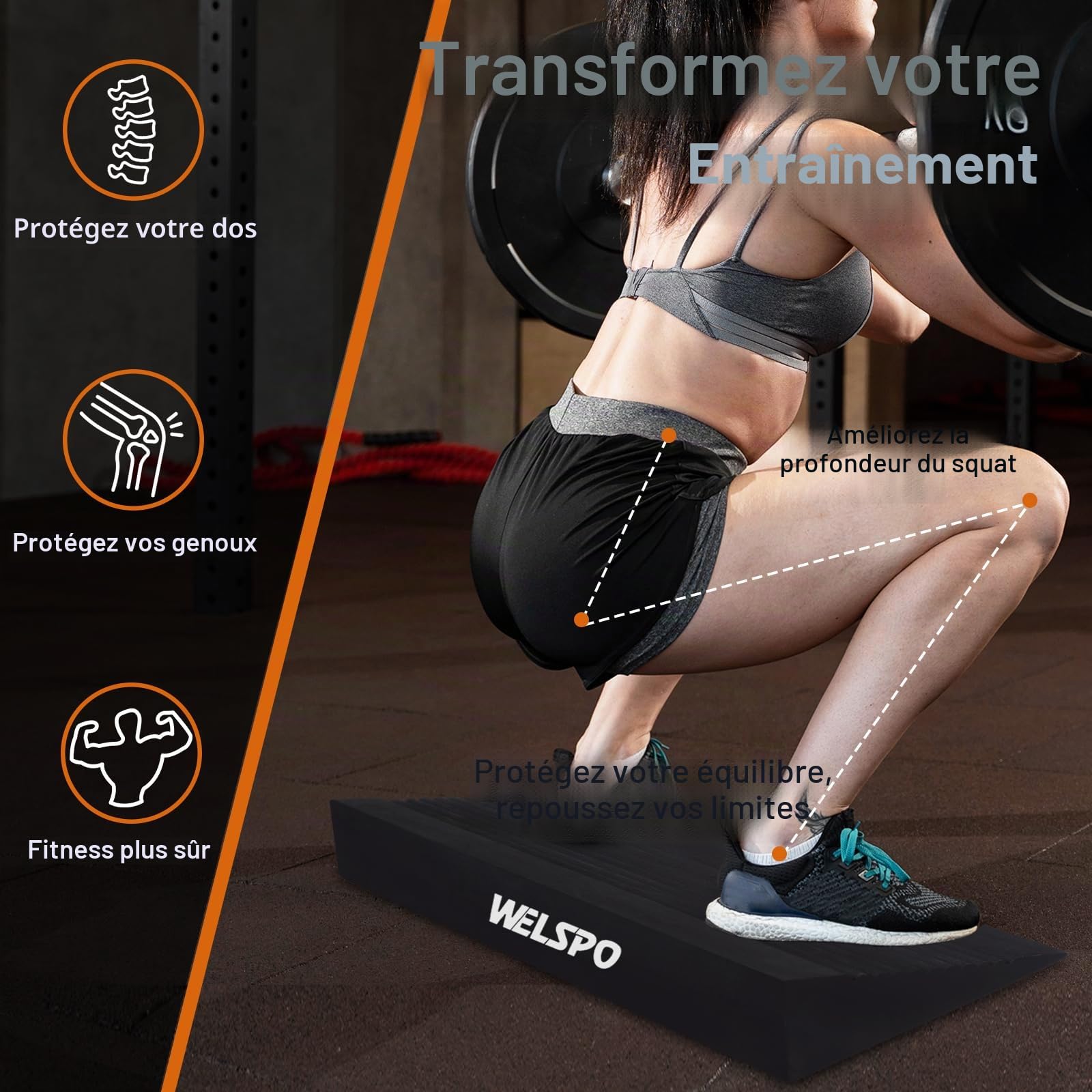 Welspo Tapis Squat Wedge avec cinq bandes d'étirement pour fitness, entraînement et étirement