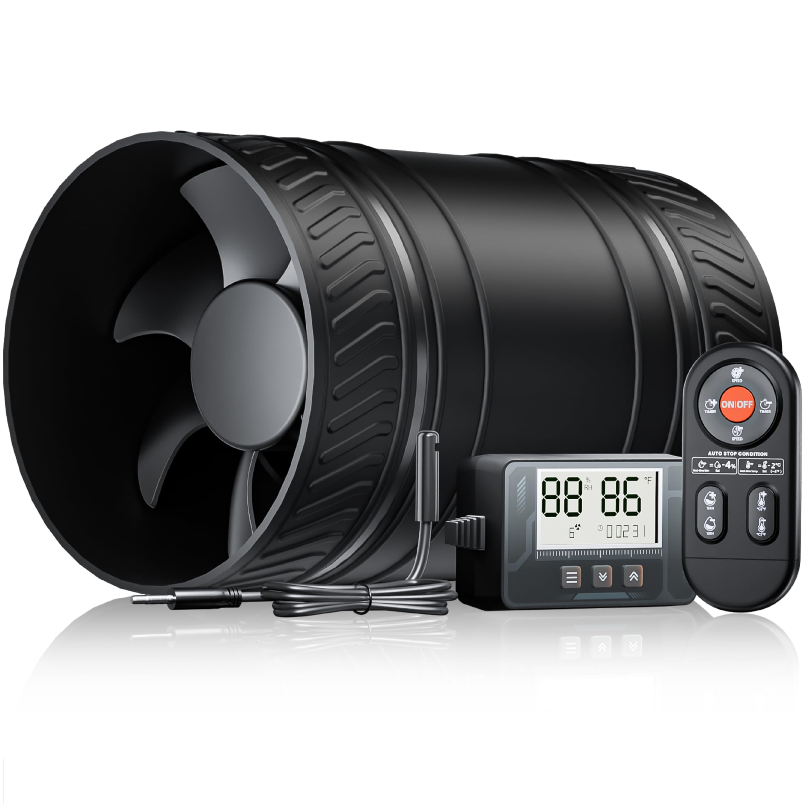 Estrattore Aria con Sensore di Umidità e Temperatura, Timer, Ventilazione Automatica, 6 Velocità, Ventilatore da Condotto Silenzioso, per Bagno, Cucina, Cantina, Garage, Serra P125