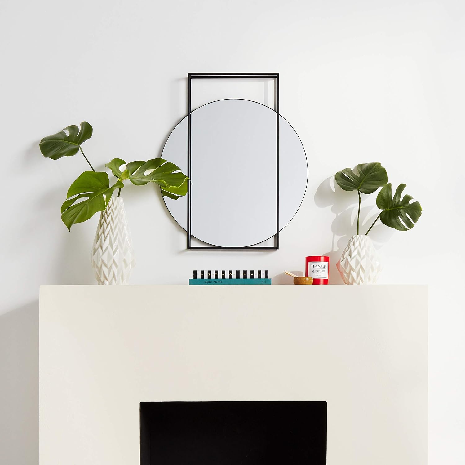 Amazon Brand – Rivet Modern Geometric Framed Hanging Mirror, 23.75"H, Black