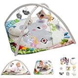 Baby Play Gym with 4 Developmental Zones – Tummy Time Mat & Activity Mat with 6 Sensory Toys, Visual Cards & Pillow – Baby Essentials & Ideal Gift for Newborns