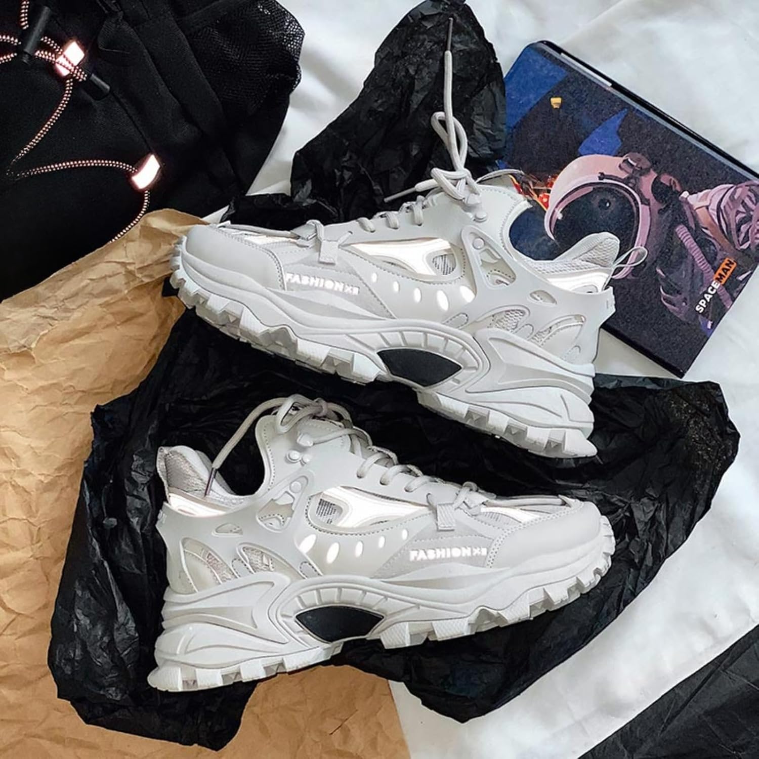 Men's Fashion Leather High Top Lace Up Chunky Platform Sneakers Casual Non Slip Round Toe Driving Walking Jogging Tennis Training Shoes