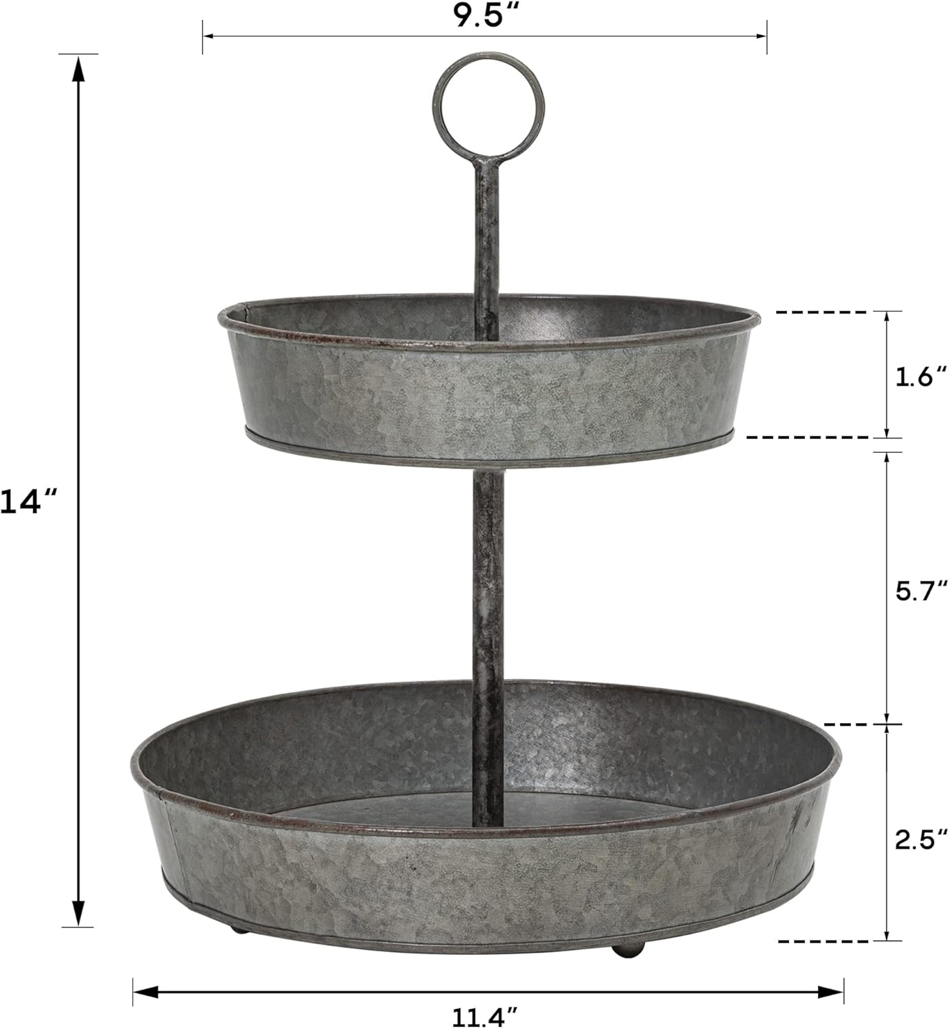 FLORA Farmhouse 2 Tiered Galvanized Serving Tray Stand with Carry Handle, Rustic Metal Display Tray for Cupcake Dessert Fruit, Perfect for Indoor or Outdoor Party Home Décor