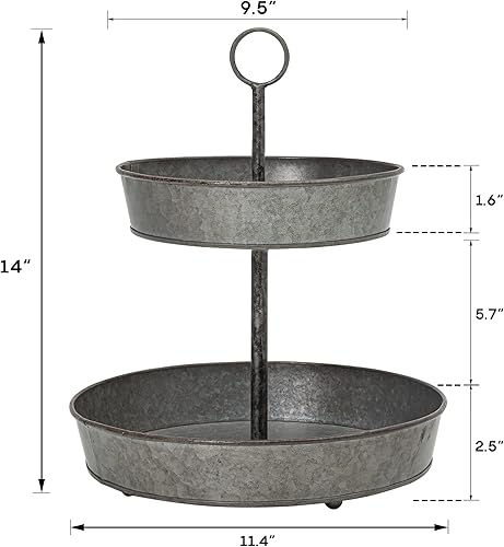 Miniatura 7 de FLORA Farmhouse - Bandeja galvanizada de 2 niveles con asa de transporte, bandeja de exhibición de metal rústico para cupcakes, postres y frutas