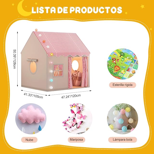 Foto 7 de 7 de Ergocar Tienda De Interior La Tienda Interior para Niños con Cojines, Luces Bola, Nubes, Mariposas