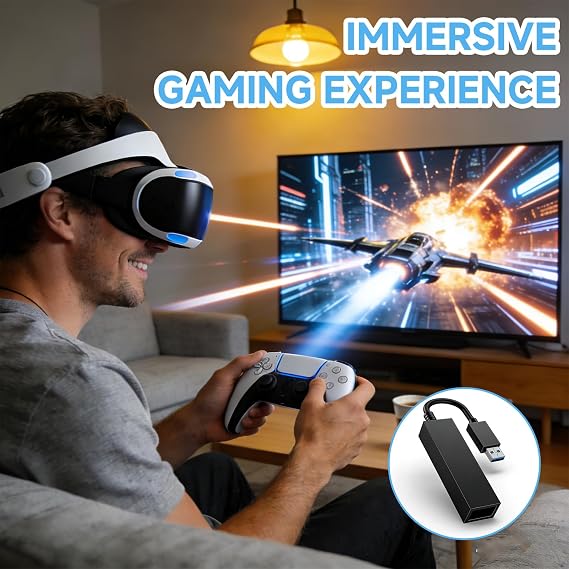 PSVR Camera Adapter for PlayStation 5 Console, USB Port Converter Cable Portable for PlayStation VR PS4 Camera, Lightweight Portable Adapter for Using PS VR on PS5 with Supported VR Games