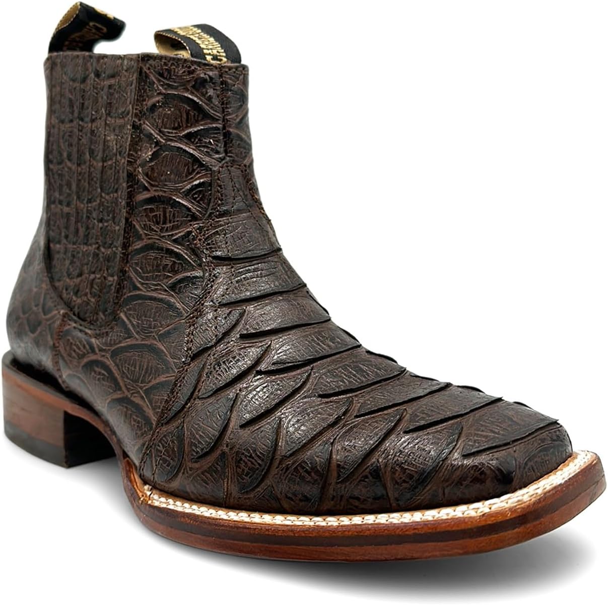 Mens Leather Short Ankle Embossed Python Print Cowboy Boot