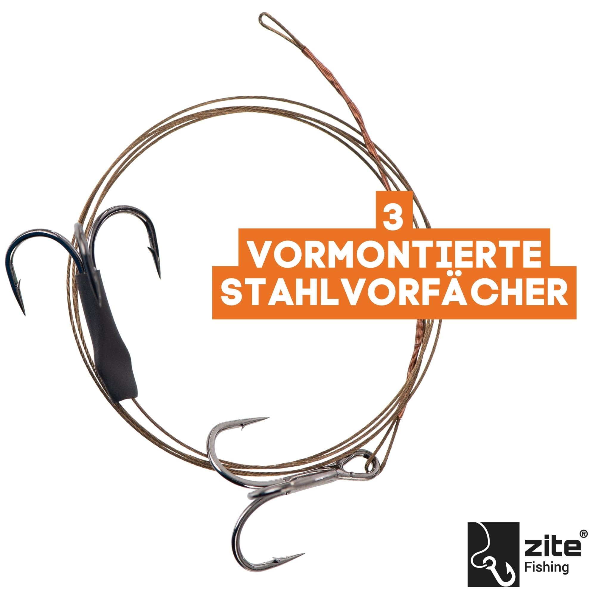 Zite Fishing Deadbait Kit de flotteurs pour brochet | Flotteurs de passage 20-30 g | Montage double triple prêt à l'emploi sur bas de ligne en acier | Bloqueur de perles lumineuses | Système complet