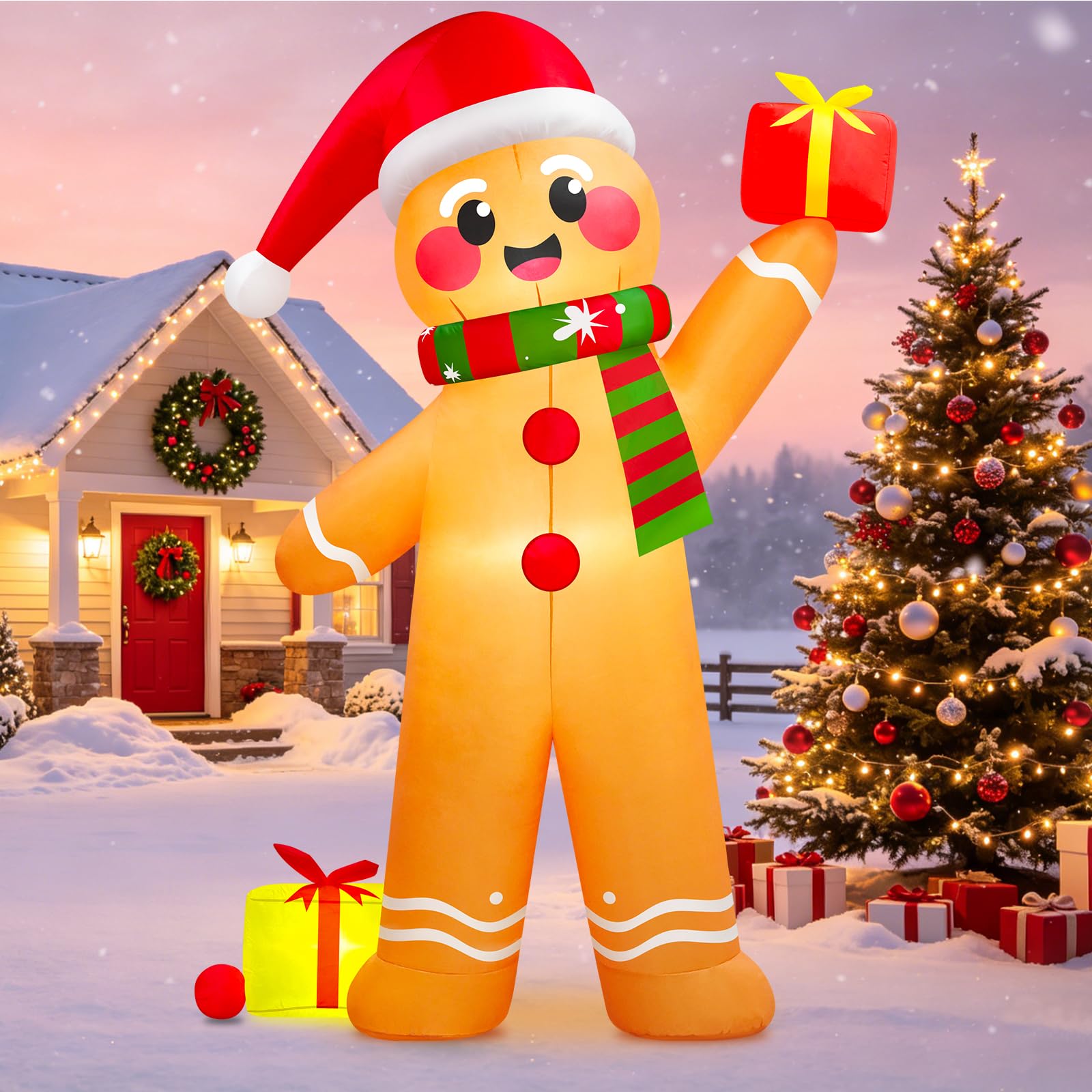 Danxilu 8FT Christmas Inflatable Gingerbread Man with Gift Box Decorations