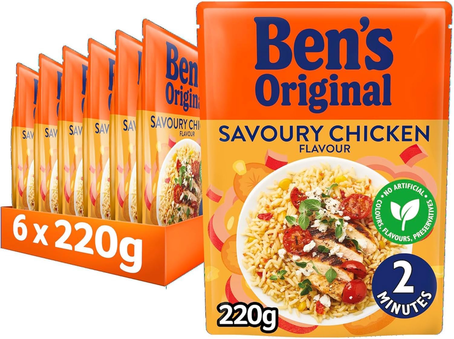 Microwave Rice Pouch, Savoury Chicken Flavour, Wholesome Easy to Prepare Rice, Suitable for Vegetarians, 6 x 220g Multipack