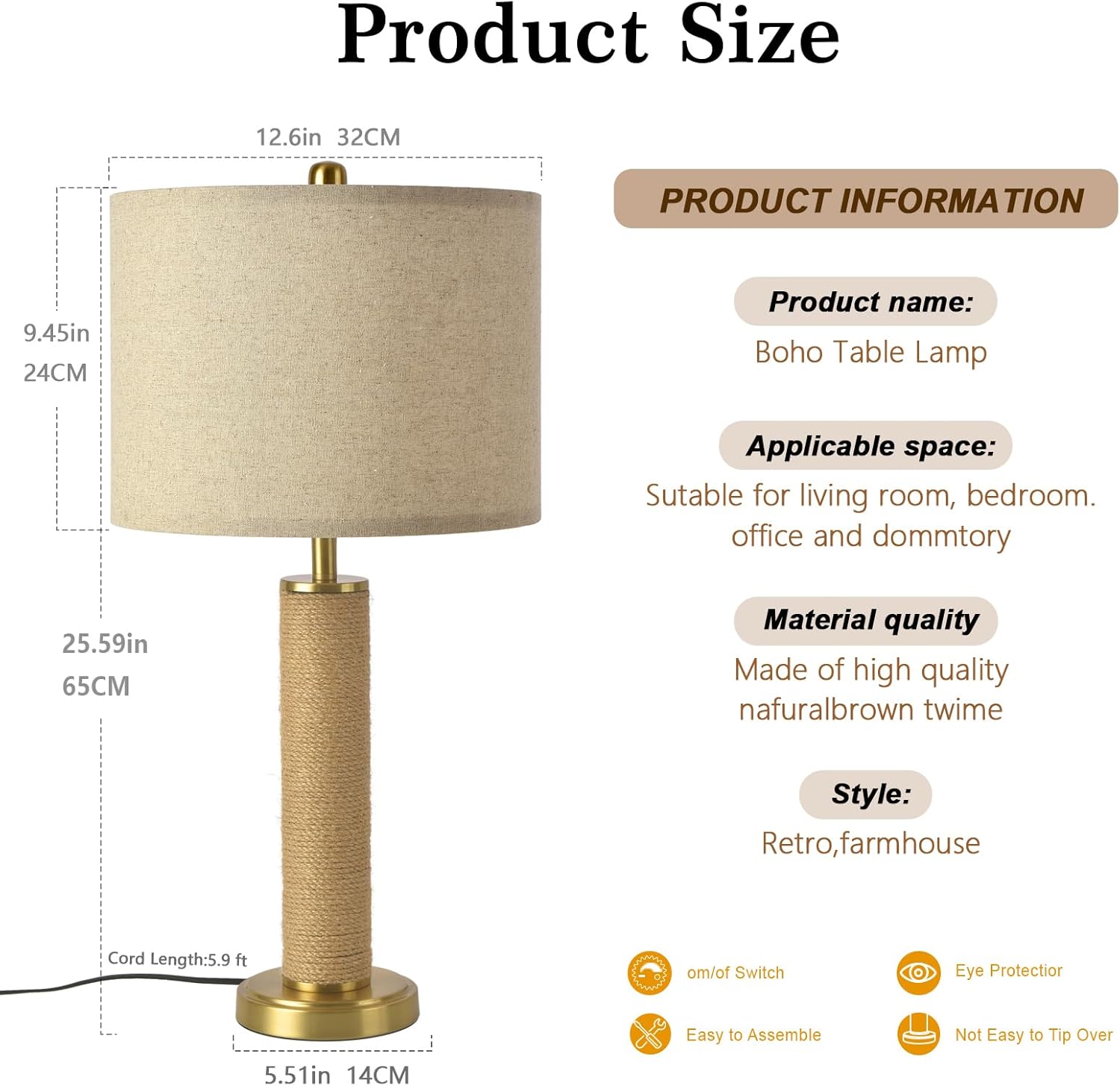 Boho Table Lamp for Bedroom, Brass Gold Wicker Table Lamp, Suitable for Small Space, Farmhouse Boho Lamp, Rustic Design Desk Lamp for Kitchen Counter, Bedside, Bedroom, Nightstands Decor