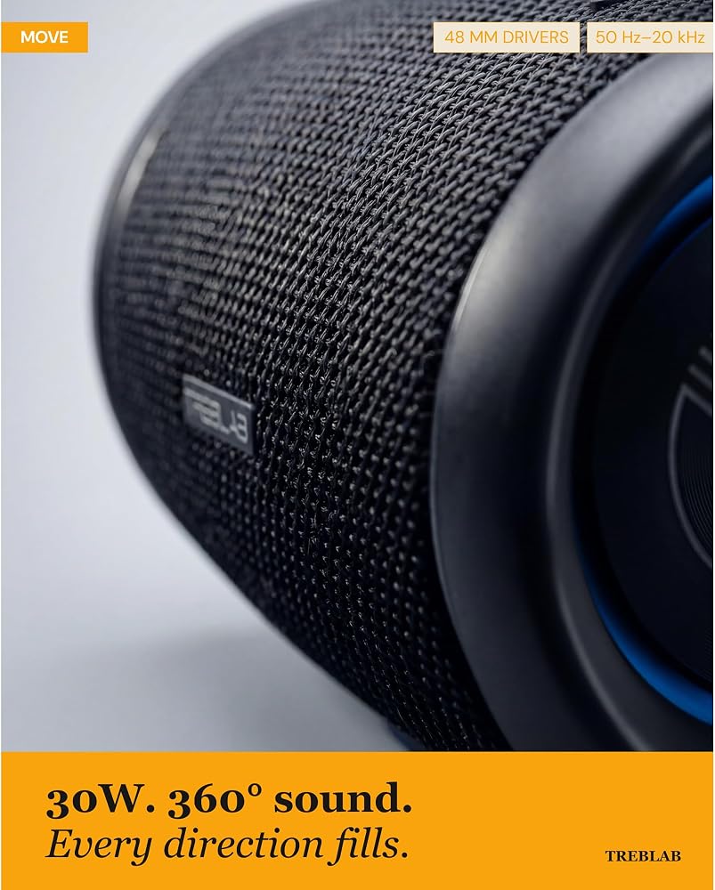TREBLAB HD77 – Waterproof Bluetooth Speaker, 30W Loud 360° Sound, Deep Bass, IPX7, TWS Pairing, RGB Lights, 20H Battery, Portable Wireless Speaker for Outdoor, Beach, Camping, Party, Travel