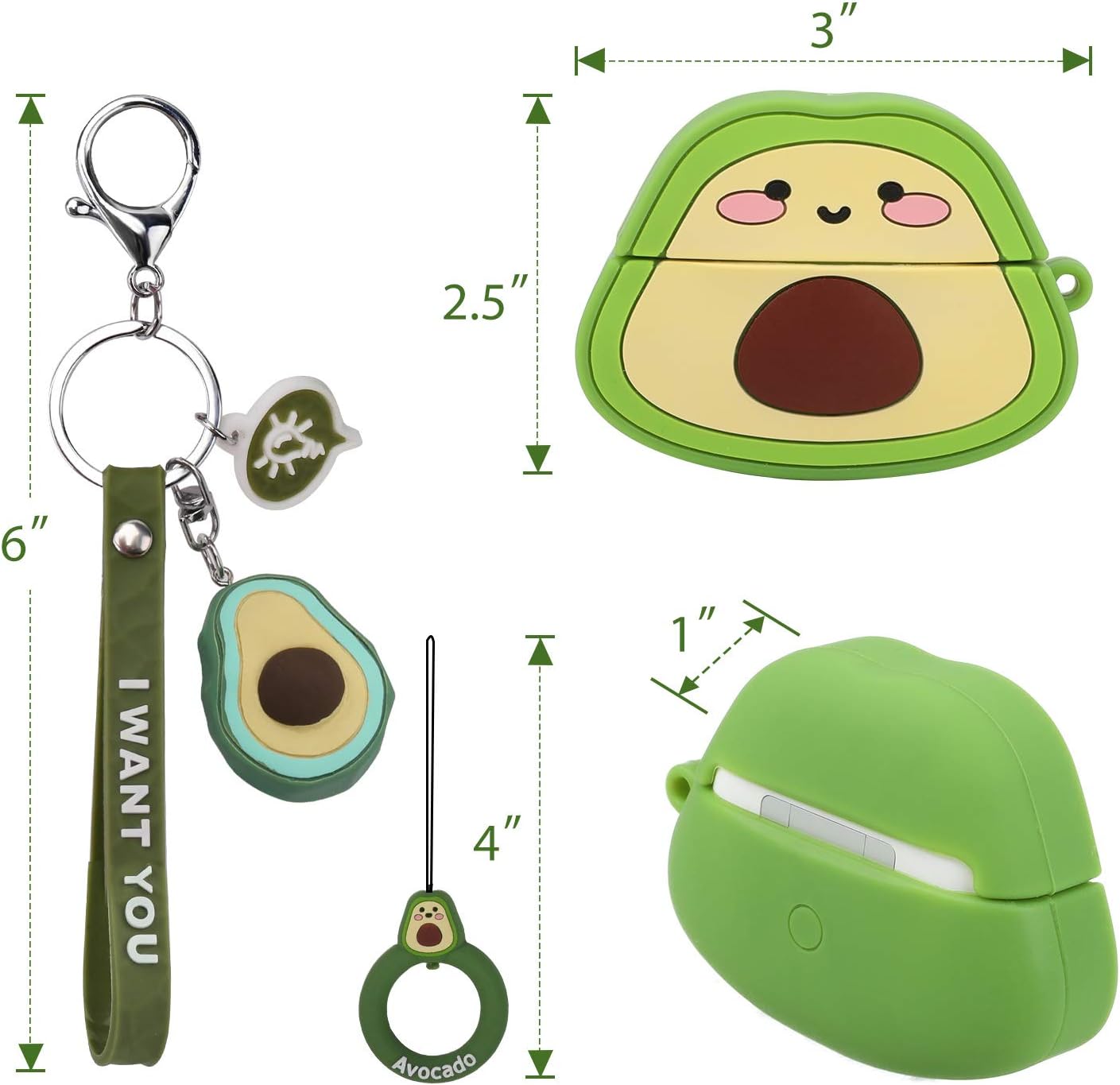 OOTSR Cute Protective Cover Case Compatible for Apple Airpods Pro 2019 [Not for Airpods 1 2 ] with Lovely Avocado Keychain, Soft Protective Silicone Shell Shockproof Case for Apple Airpods Pro