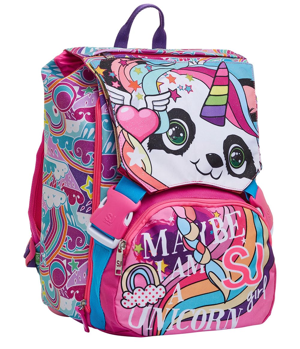  SJ Gang Expandable School Backpack Fuchsia Pink per Ragazzi
| Double Compartment Backpack con Flip Tabs di Colour Rosa 