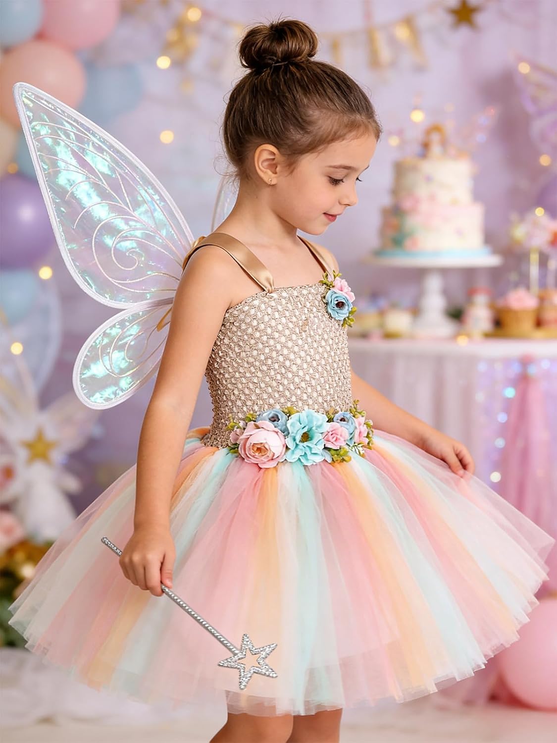 Tutu Dreams Long Train Fairy Princess Dress for Girls 1-8Y with Wings Set Birthday Party
