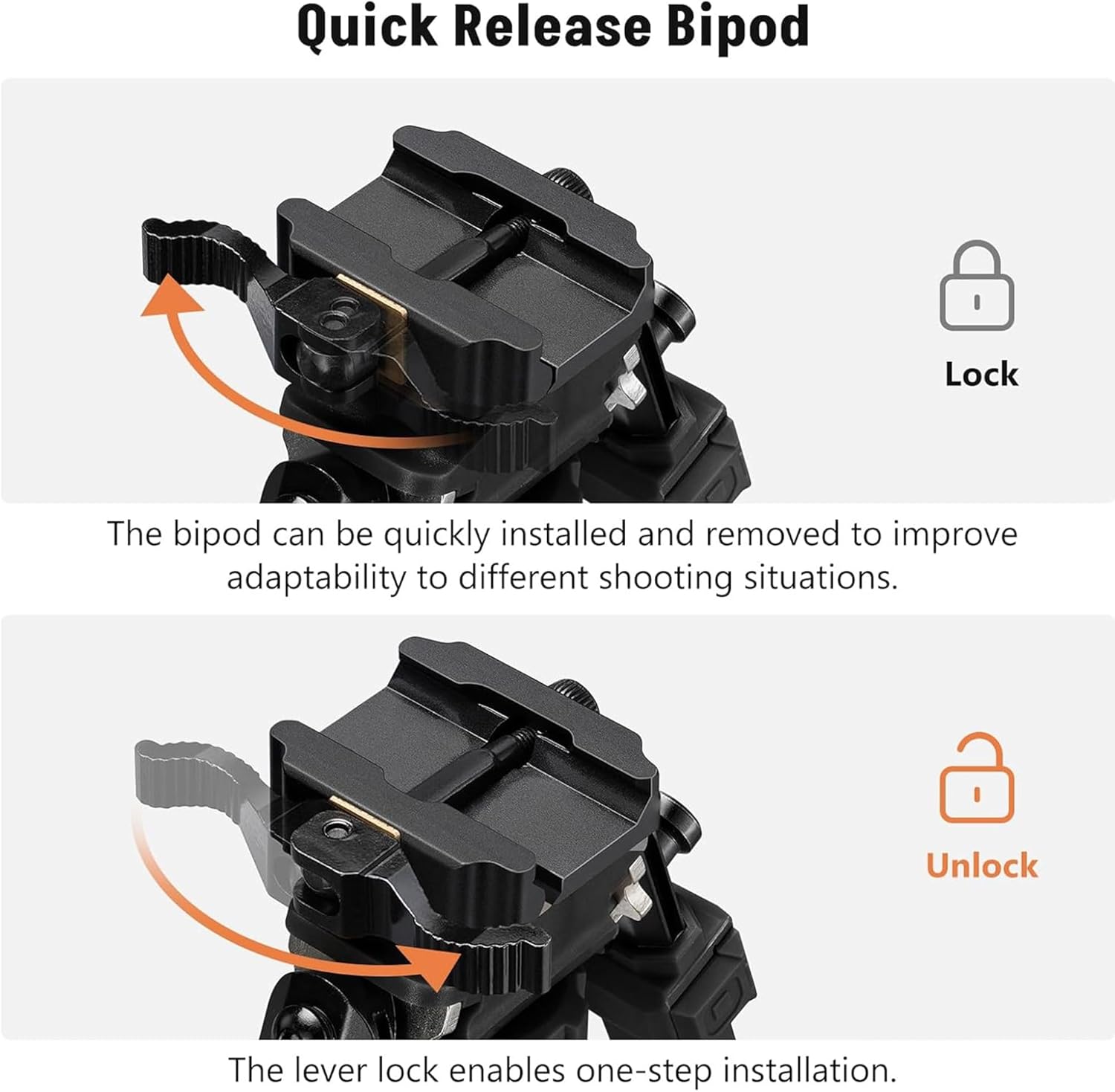 UUQ QV14 Tactical Portable Rifle Bipod, Picatinny and Mlok Mounting Options, 360 Degree Swivel, 7 Adjustable Height, Made of Lightweight High-Strength Polymer