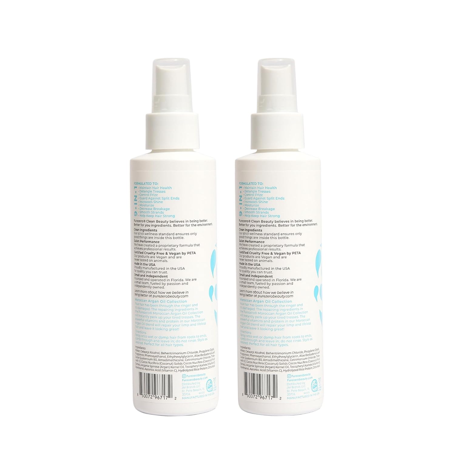 Purezero 9-in-1 Argan Oil Leave-In Conditioning Spray - Intense Hydration & Increase Shine, Fight Dandruff & Frizz, Zero Sulfates, Parabens, Dyes (6 oz (2 Pack))