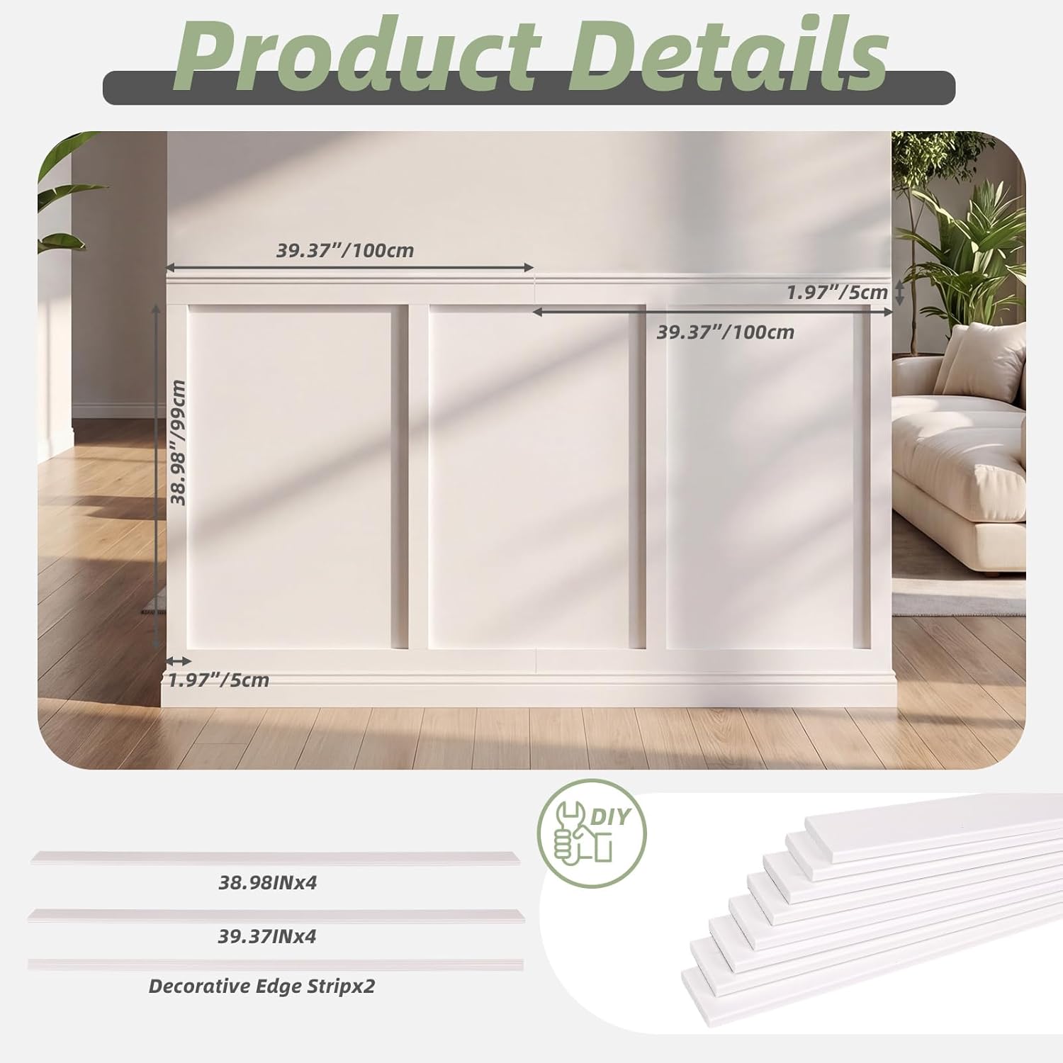 Board and Batten Wall Panel Kit Wainscoting Panels White, 10-Piece Set Paintable Wall Panels for Interior Wall Decor Cover 39 x 79 Inch, Wall Panel Kit for Bedroom Living Roomo ffice Home Decor