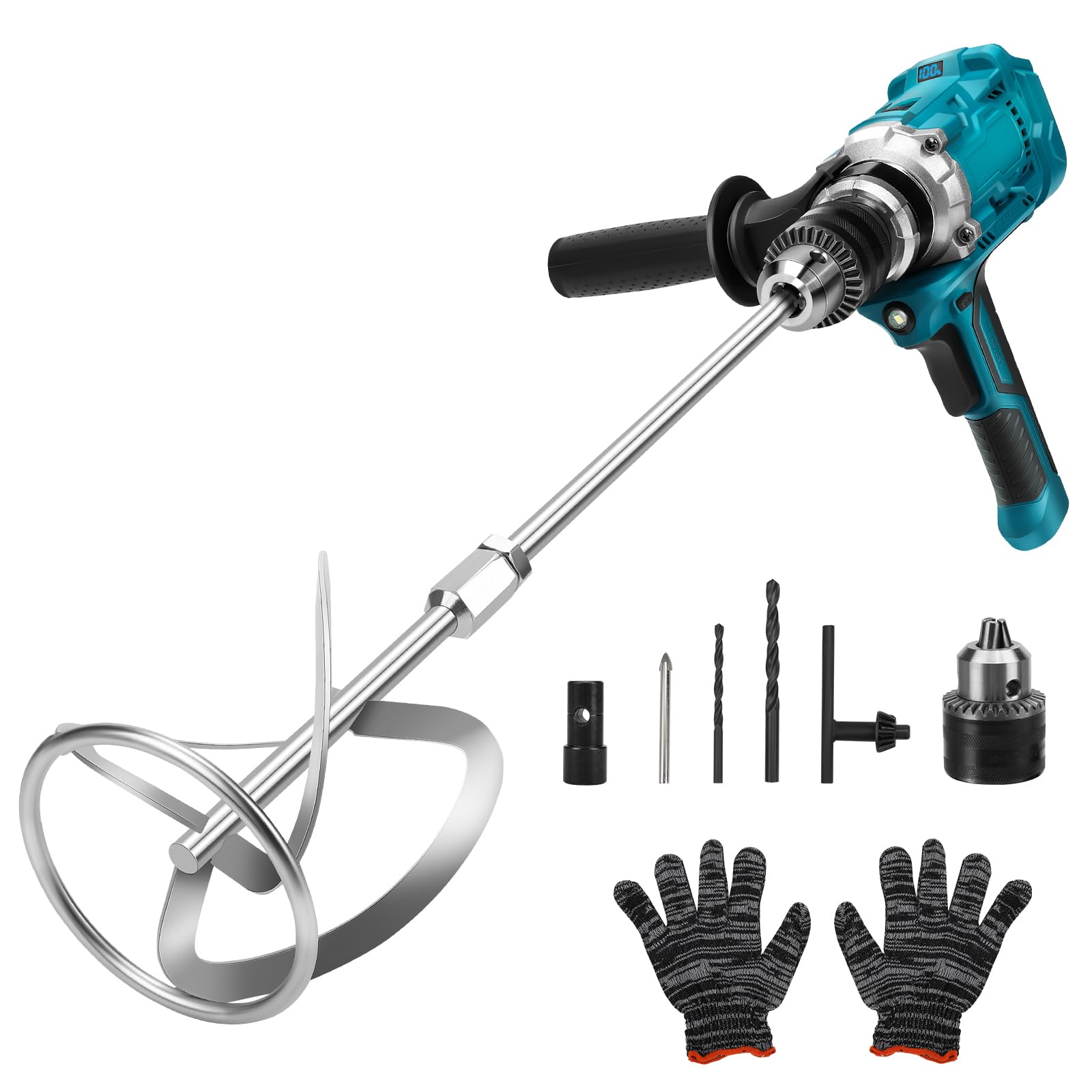 Batidora de mortero de color compatible con batería Makita de 18 V, sin escobillas, mezclador de cemento, transmisión de 2 velocidades, mezclador industrial de arranque suave para pintura, yeso