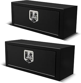 27.5 Inch Underbody Tool Boxes for Truck 2 Pack, 27.5 x 10 x 11 Inch Steel Under Body Storage Box with T-Handle Latch, Waterproof Heavy Duty Toolbox for Pickup Truck RV, Black (Pack of 2)