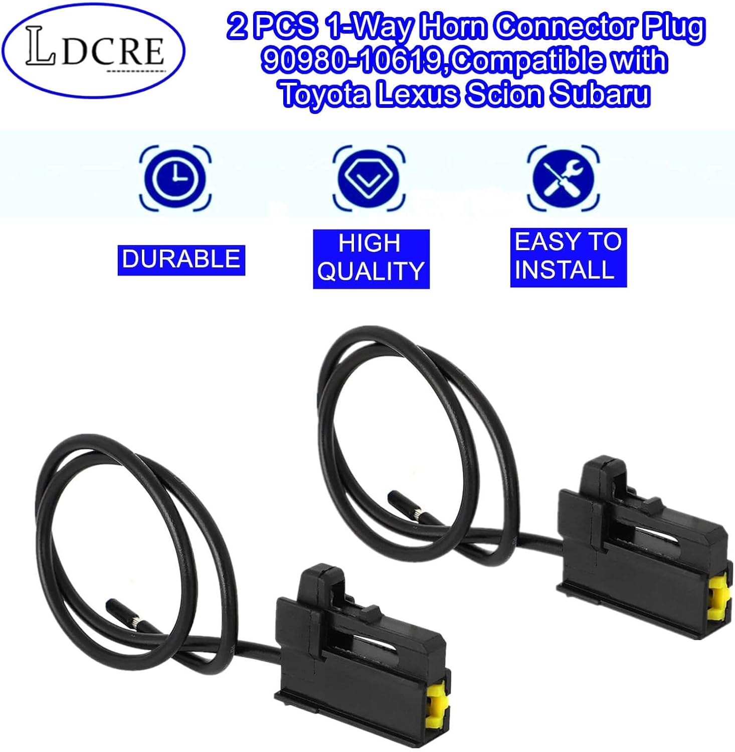 2PCS 90980-10619 1-Way Horn Connector Plug Compatible with Toyota Lexus Scion Subaru,Replace 90980-10619 9098010619 01020101001835