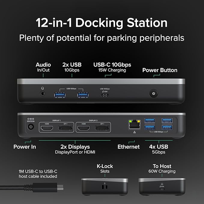 Plugable Docking Station USB C 12 en 1 Dual 4K, Carga 60W, para Chromebook y Windows miniatura 3