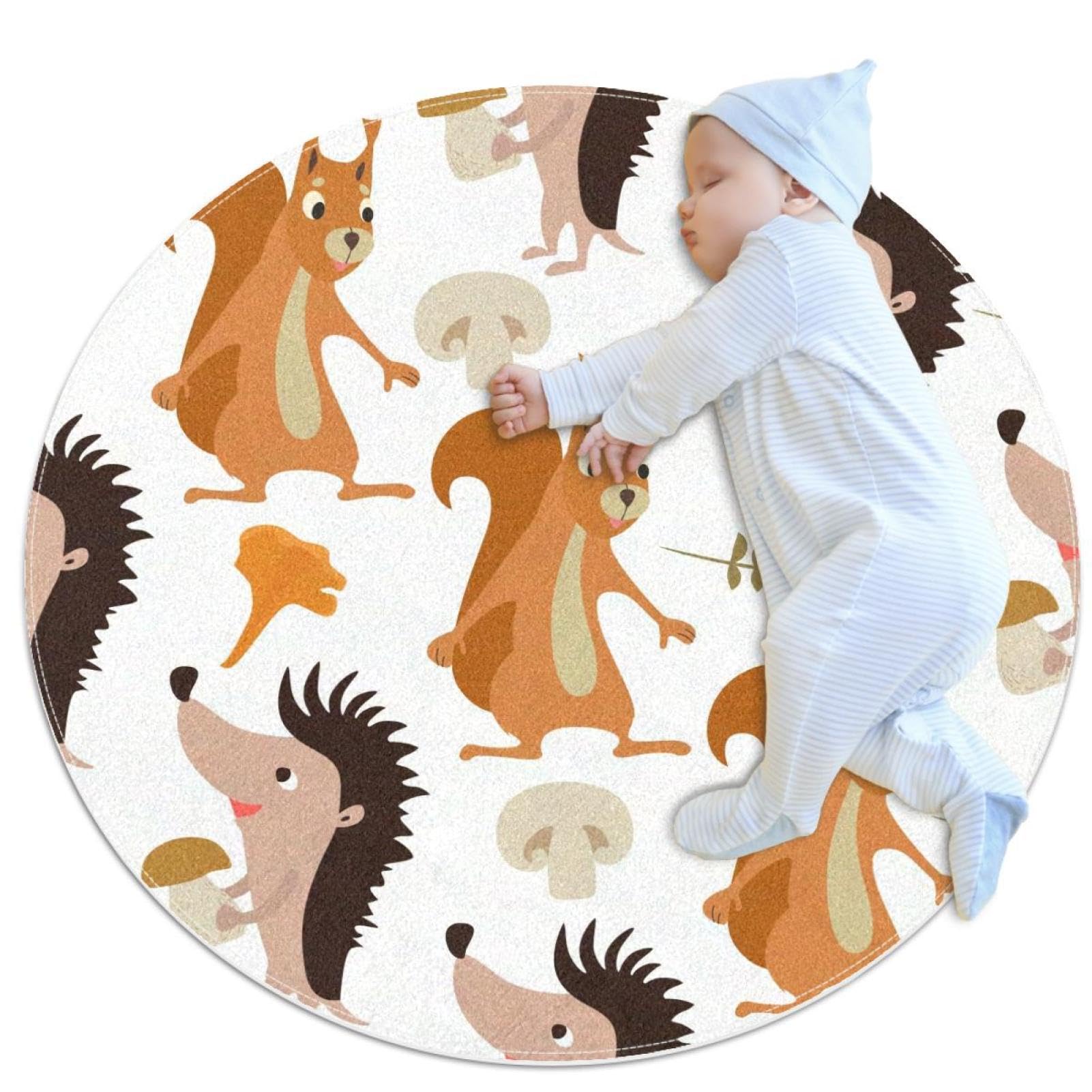 Tapis de salle de bain imprimé forêt renard rond 1m doux et sécurisé