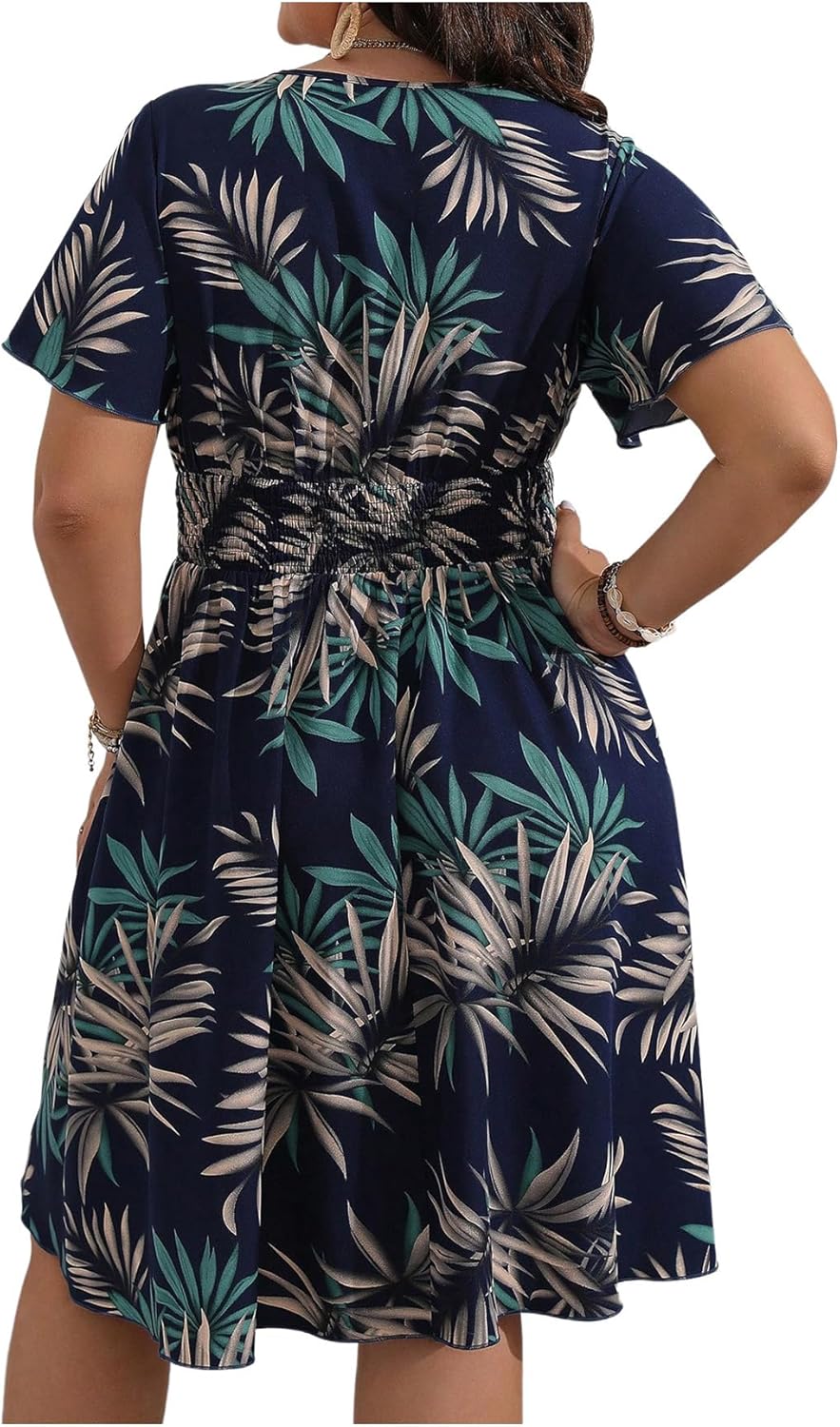 Floerns Women's Plus Size Wrap V Neck Short Sleeve Ruffle Hem A Line Short Dress - Image 2